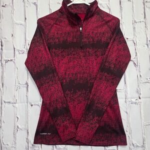 Nike Therma Fit Quarter Zip Pullover Top Women's M Dark Pink Black Just Do It